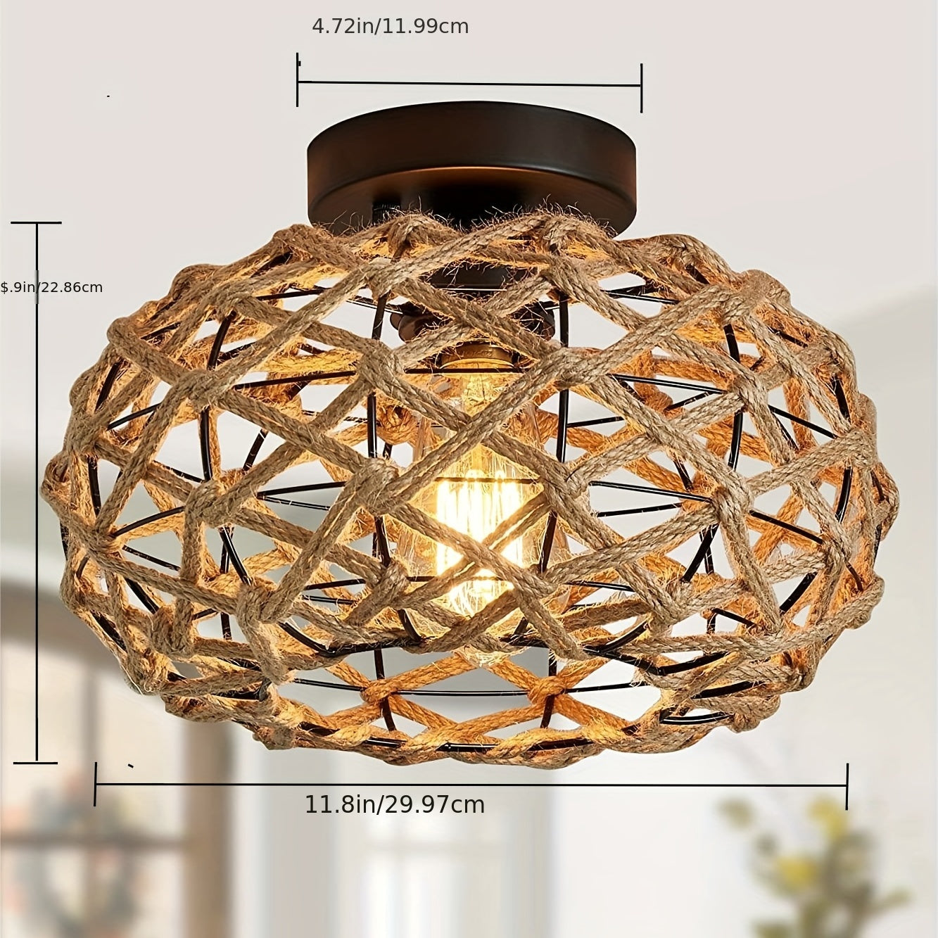 Boho Woven Hemp Ceiling Light