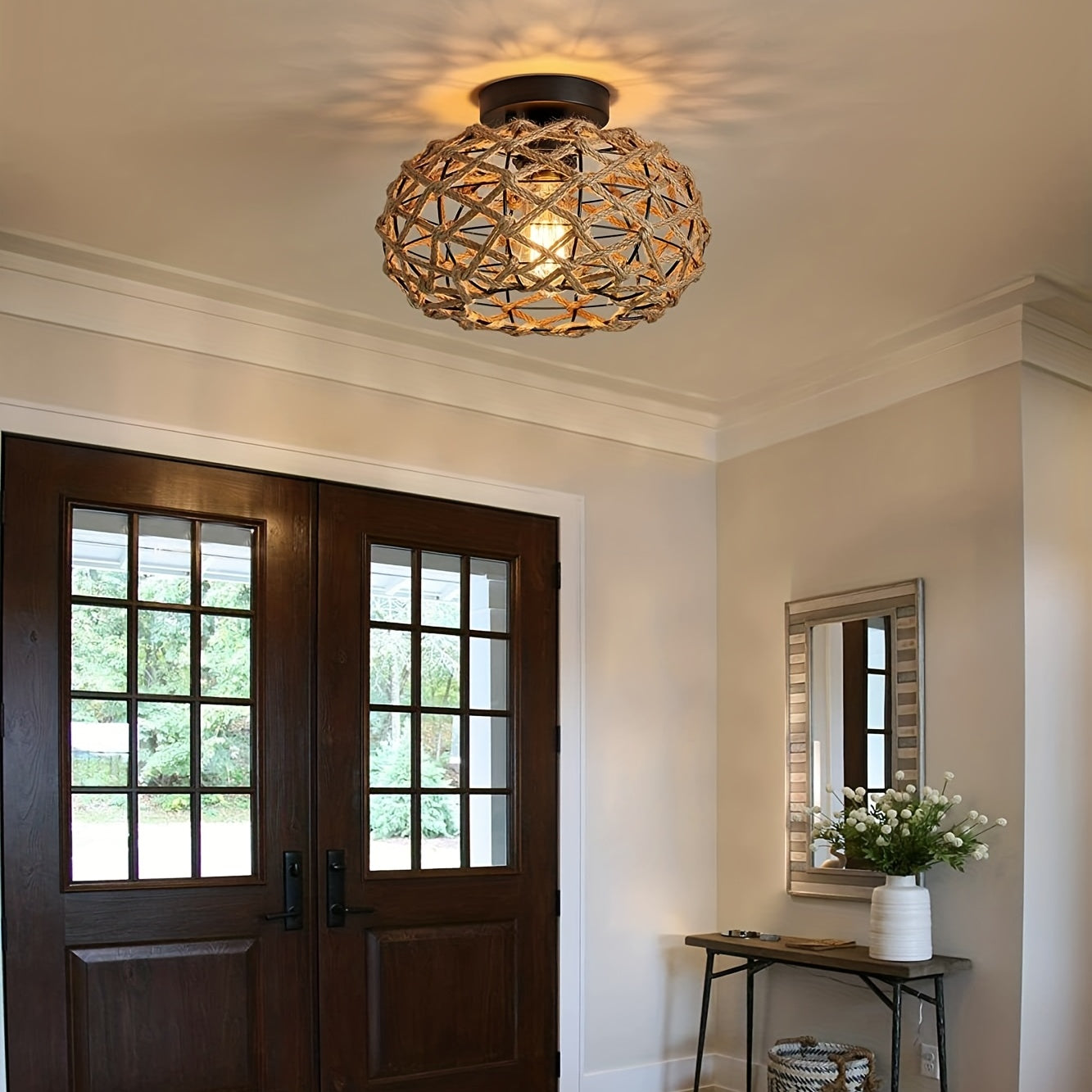 Boho Woven Hemp Ceiling Light