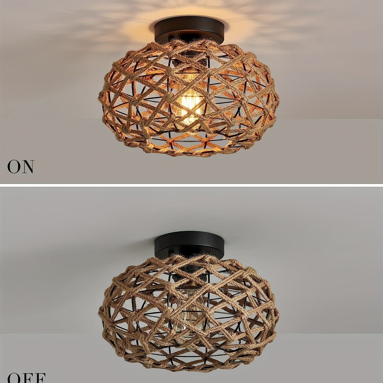 Boho Woven Hemp Ceiling Light