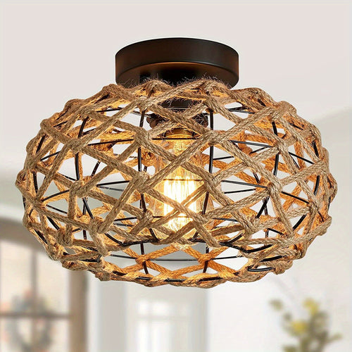 Boho Woven Hemp Ceiling Light